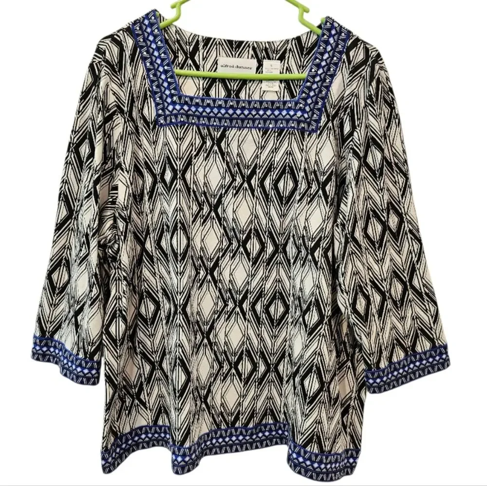 Alfred Dunner Crystal Embellished Square Neckline 3/4 Sleeve Top XL